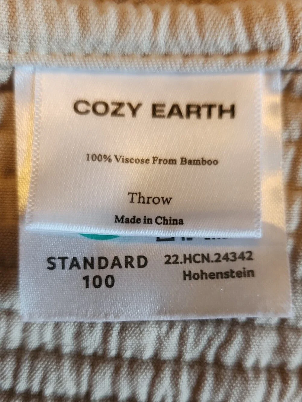 Tan Bamboo Viscose Textured Throw Blanket EUC